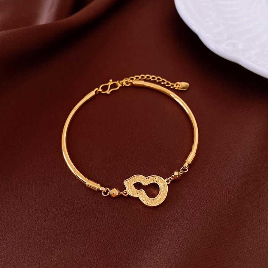 18k Gold-Plated Flower Gourd Bracelet: Chic Chinese Style, Versatile Fashion Bangle, Elegant Women's Hand Jewelry