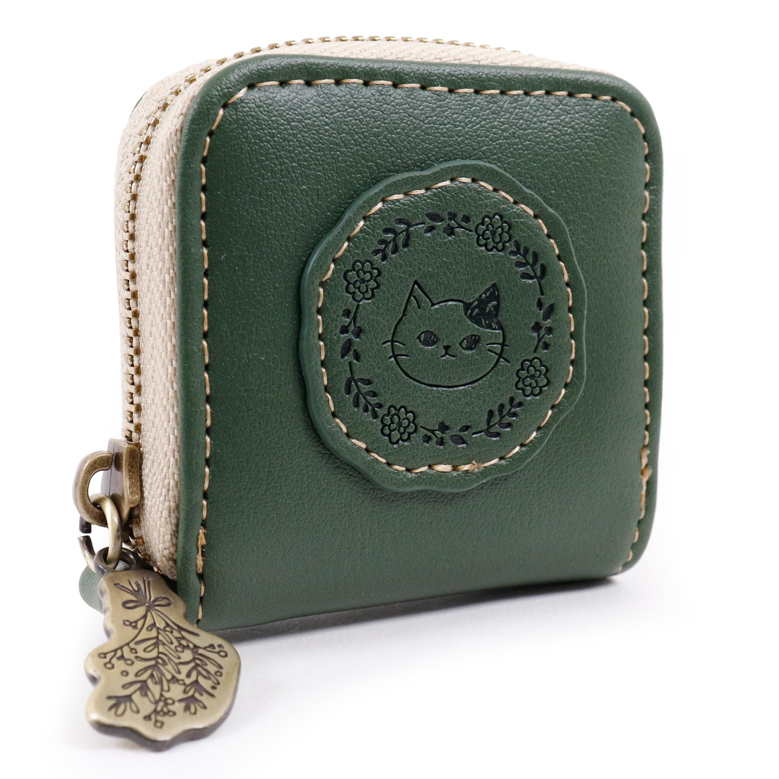 

Мини-кошелек Chanfee с милым узором в виде венка из кошек и тисненым ремешком, женский, на молнии по кругу (зеленый) зелёный
