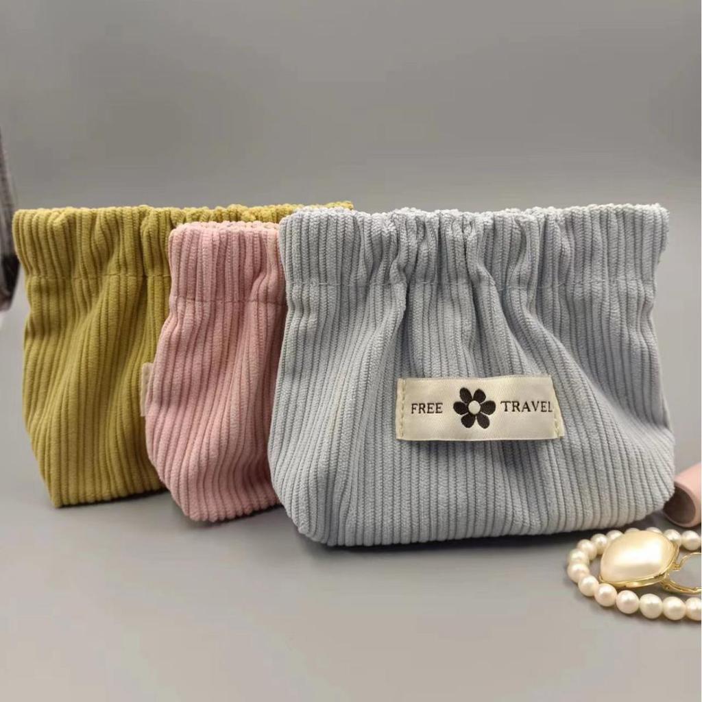 Cute Small Corduroy Snap Coin Purse - Automatic Closure Makeup & Change Bag