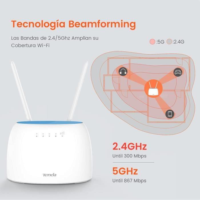TENDA Routeur 4g 1200Mbps, port carte sim, Ports Ethernet, Cat6 300Mbps, routeur AC1200 configuration facile. 4G09
