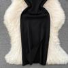 RUGOD  France Sexy Knitted Club Dress Women Sleeveless Split Sundress Vintage Short Dress Feathers Montage Green Slim Dress