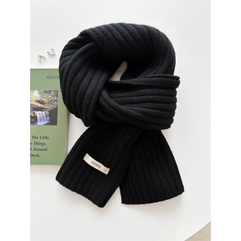 Autumn and Winter Thickened Korean Style Versatile Couple Style Knitted Warm Solid Color Cloth Label Woolen Scarf