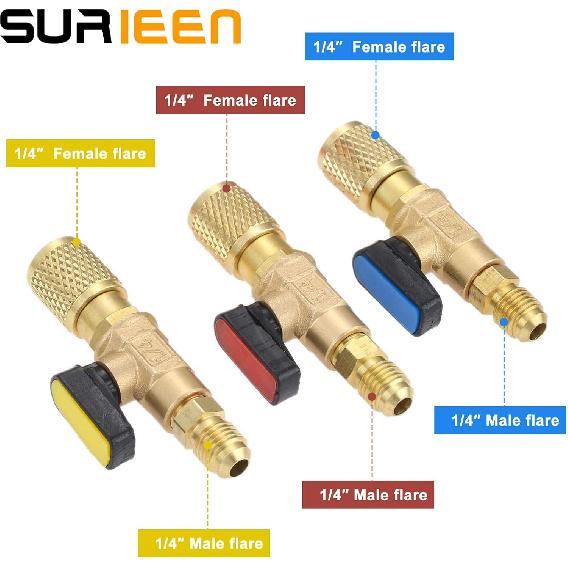 Refrigerant Ball Valve 1/4’’ SAE, A/C HVAC Ball Valves, Low Loss Fittings for