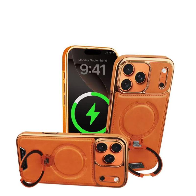 Magnetic Rotat Bracket Luxury Leather Phone Case For For Iphone 11 12 13 14 15 16 17 Pro Max Plus Wireless Charging Shockproof Cover