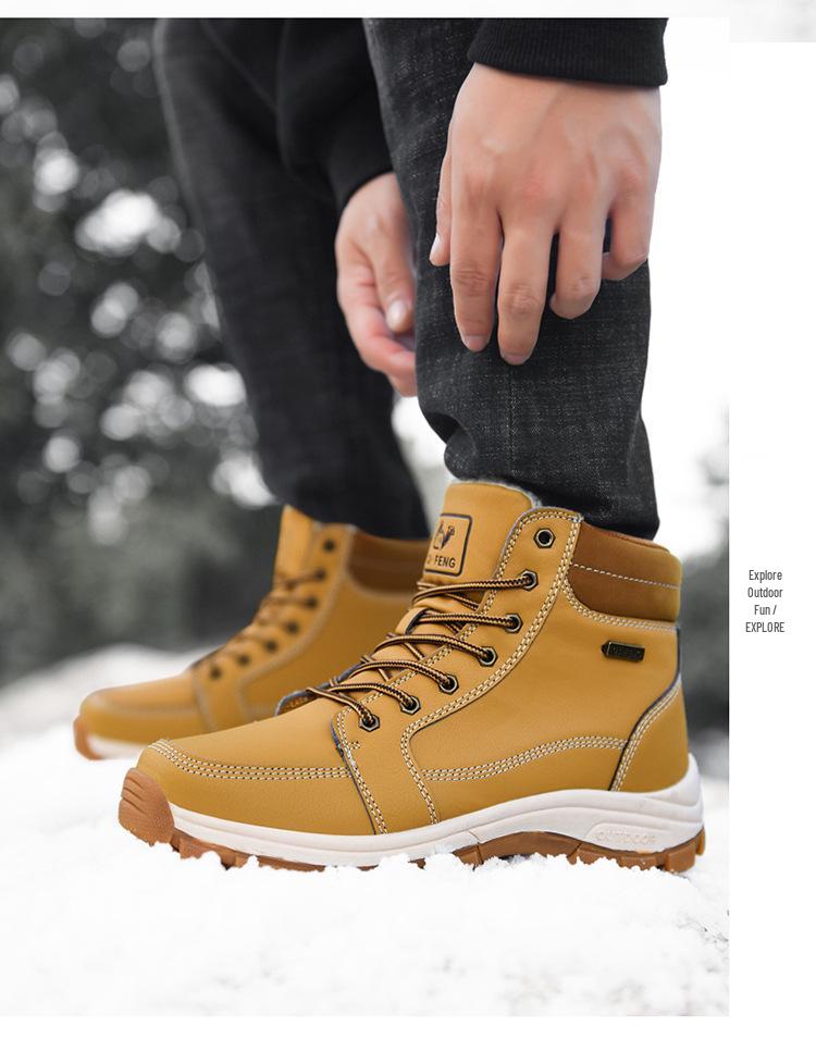 Men's Waterproof Non-Slip High-Top Hiking & Travel Shoes - Versatile, Outdoor, Plus Size, Velvet-Lined.