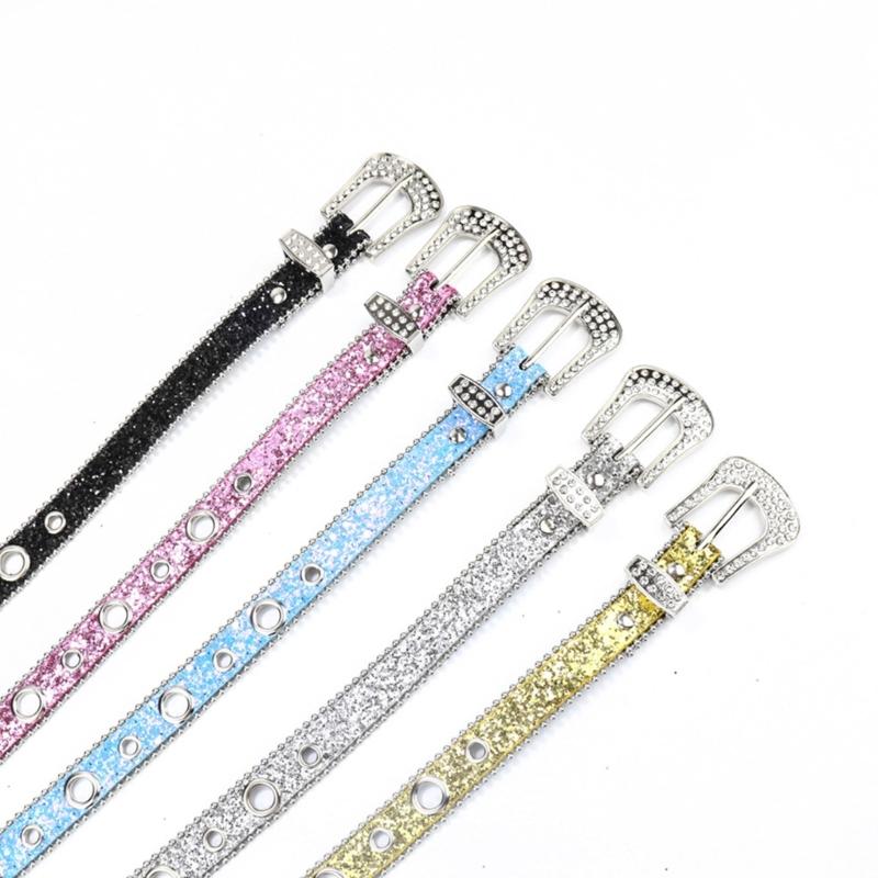 Teens Full Sequins Belt for Jeans Adjustable Pin Buckle Waist Belt Rhinestone Buckle Wide Waist Belt Ladies Skirt Belt
