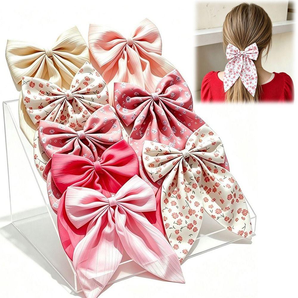 8Pcs Fabric Floral Print Bow Hair Clips Flower Ribbon Spring Clips Women Hair Styling