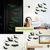 12 Piece Adhesive Halloween Bat Wall Decal With Night Glowing Effect 3D Design Sticker For Home And Party Decoration