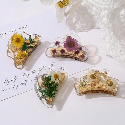 1 Stück Tropfenkleber Echte Blume Trockenblume Premium Legierung Haarspange Frisch Natürlich Transparent Kristall Haiklammer