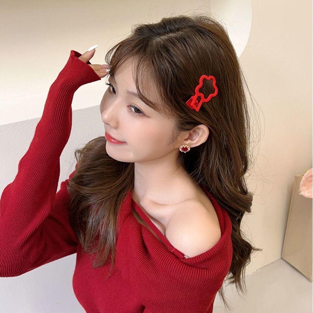 New Year Headwear Red Rhinestone Hairpin Chinese Style Matte Snap Hair Clips Hair Barrette  Girl