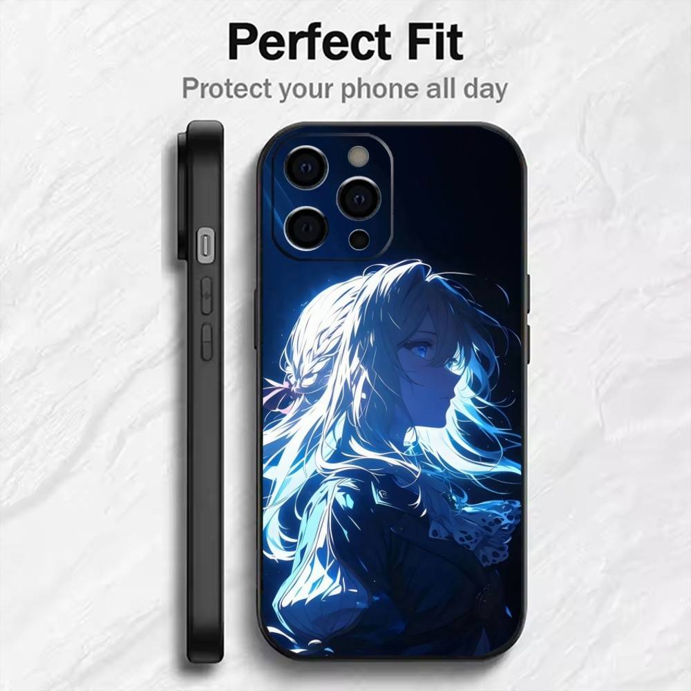 Auto Memory Doll V-Violet E-Evergarden Phone Case For iPhone17,16,15,14,13,12 Plus,Max Soft Silicone Black Cover