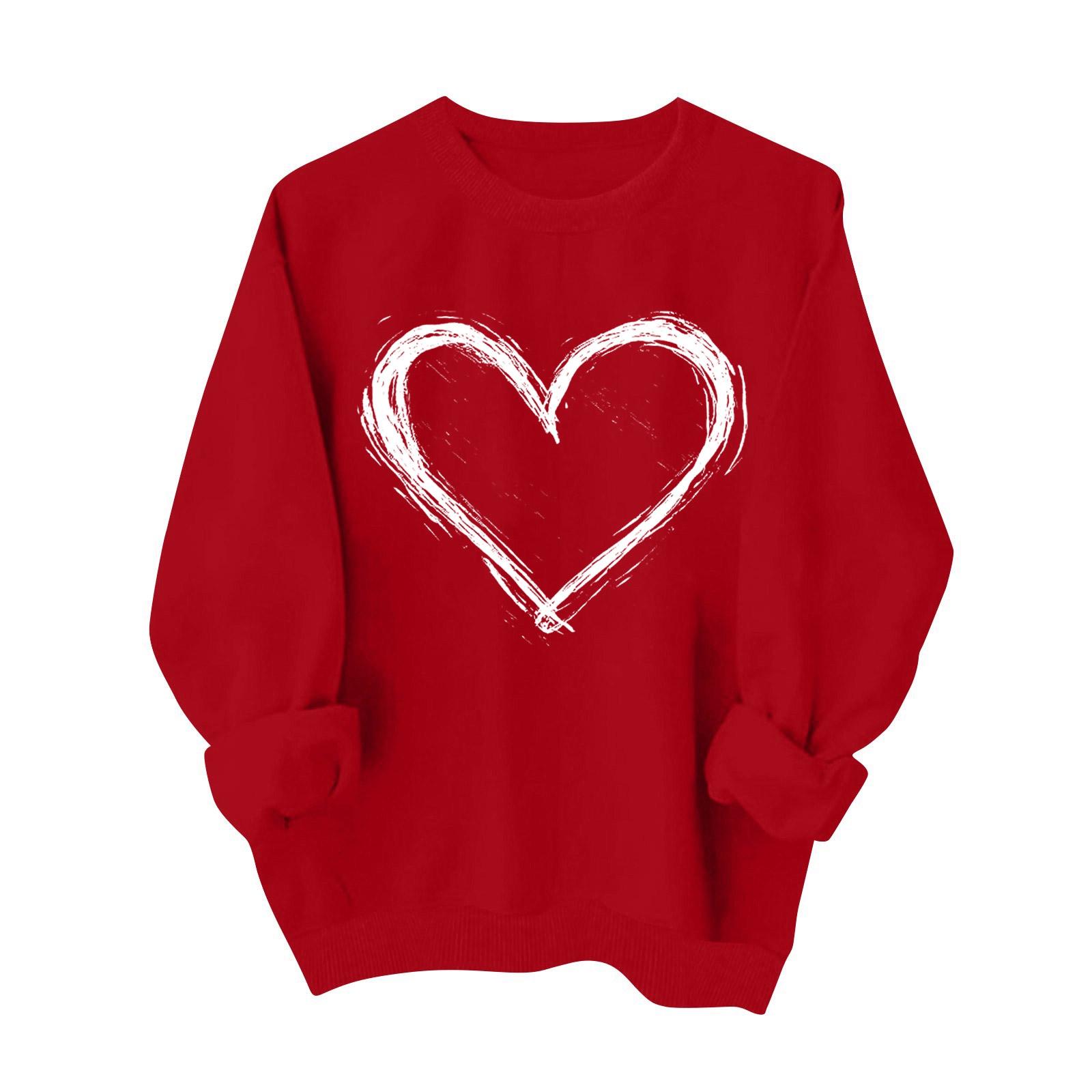 

Women s Fashionable Casual Long-Sleeved Valentine s Day Heart Print Pullover Sweatshirt XXXL червоний