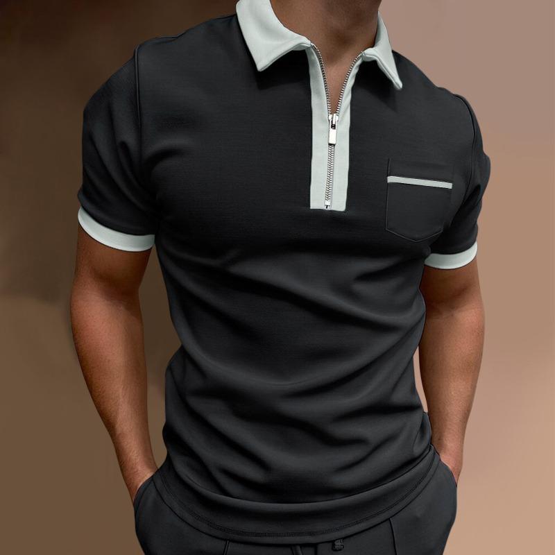 Neues Sommer-Herren-T-Shirt mit Kragen, schmal geschnitten, Tasche, modisch, vielseitig