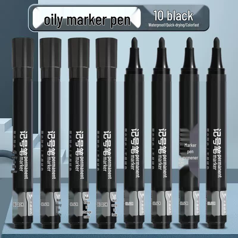 Huicheng Broad Tip Oil-Based Black Marker Pen (10-Pack)