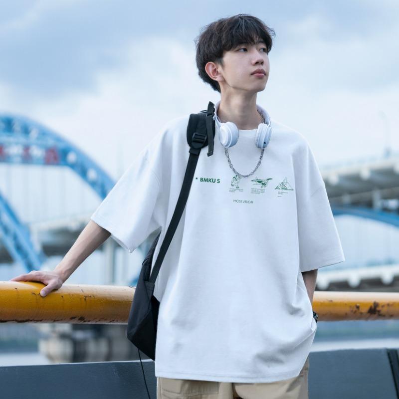 

Men s Loose Fit Graphic Print Crew Neck Short Sleeve T-Shirt - Casual Street Style Top S белый