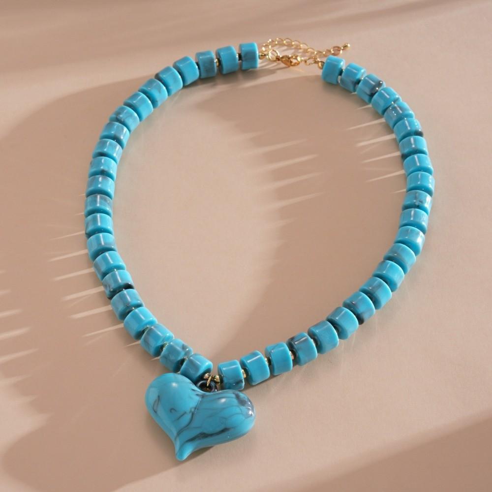 Acrylic Acrylic Love Heart Necklace Round Bead Sweater Chain Women Clavicle Necklace Vacation