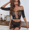 European & American Fashion Women's Sexy Hollow-Out Two-Piece Bodycon Mesh Dress with Hot Drill Hip-Wrap Skirt