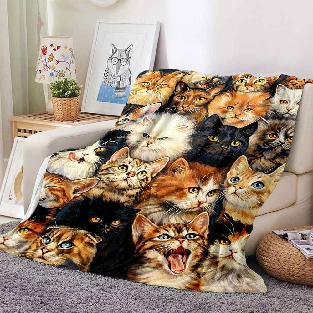 1Pc Cat Collage Art Blanket Soft And Comfortable Casual Warm Camping Travel Christmas Halloween Xmas Gift M92484