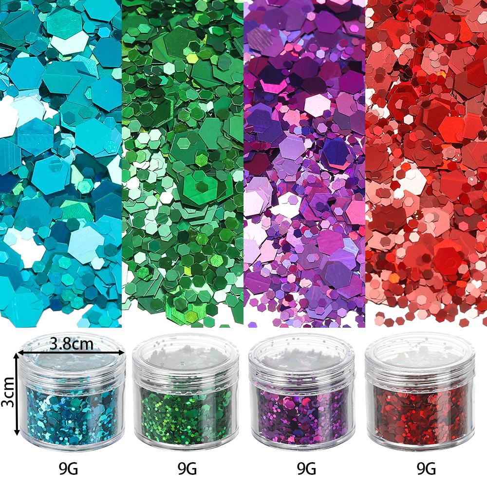 4 Flessen/Set Holografische Zeshoekige Grove Glitter Epoxy Hars Vulvlokken Laser Pailletten voor DIY Epoxy Hars Nagelkunst Vullingen