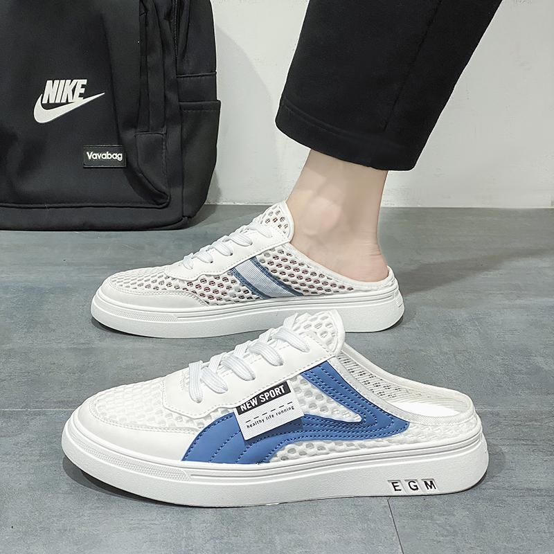 Mesh Flats Half Shoes For Men Mules Closed Toe Sandals Summer Backless Loafers Slippers Man Slides Semi-Drag Casual Board Shoes