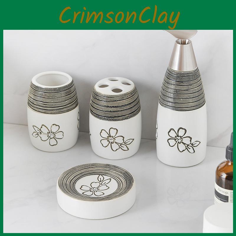 Premium Ceramic Bathroom Set With Flower Pattern For Gifts And Holiday Use