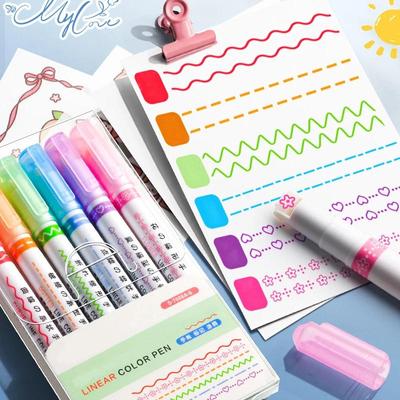 Stylos marqueurs surligneurs colorés Kawaii, 3 à 8 pièces, pointe de rouleau en forme de ligne, doublure courbe, stylo Graffiti, papeterie coréenne de bureau