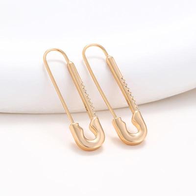 High-End Copper Zircon Paper Clip Brooch & Earring Set for Women