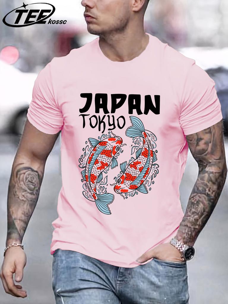 Harajuku Japan Tokyo Koi TShirts Men Cotton Casual T Shirt Breathable Summer Sportswear Unisex Loose Crewneck Short Sleeve