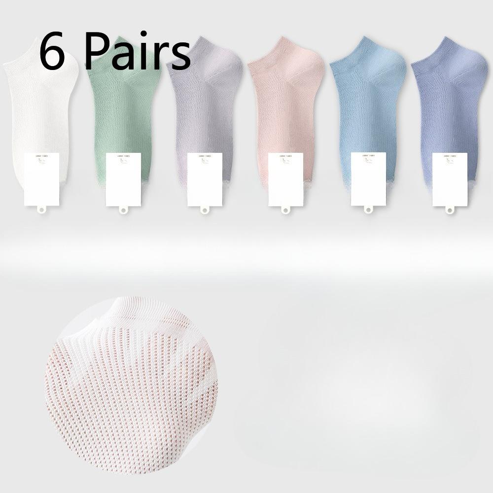 6 Pairs of Women's Summer Thin Cotton Boneless Deodorant Sweat Absorbing Heel Mesh Boat Socks