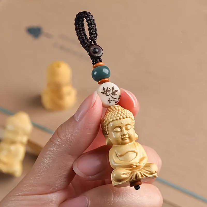 Vintage Hand-Carved Buddha Pendant, 1pc Religious Oval-Shaped Wooden Amulet with Blessing Motif – Ideal Christmas Gift, Hanging Ornament Decoration