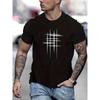 Summer Men's 100% Cotton Casual Loose Size Graphic Line Print Round Neck Short Sleeve T-shirt Top