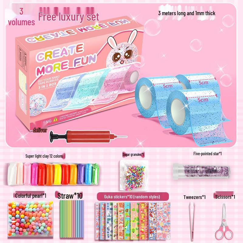 Nano Gel Squishy Toy Craft Kit - Double-Sided Tape & High Viscosity Bubble Blowing Set