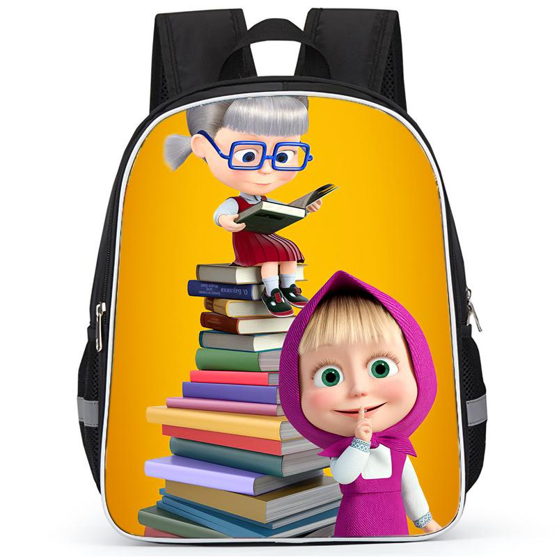 Masha And Bear School Bag Elementary School Cartoon High Definition Printing Large Capacity Zipper Oxford Lightweight Ridge Backpack