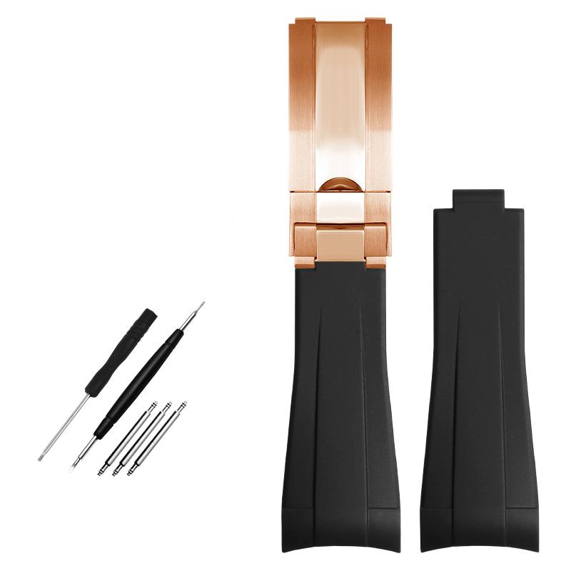 Gummiarmband mit gebogenem Ende für Rolex-Uhren, 20 mm, Silikonarmband, verhindert Staub, Herrenarmband, wasserdicht