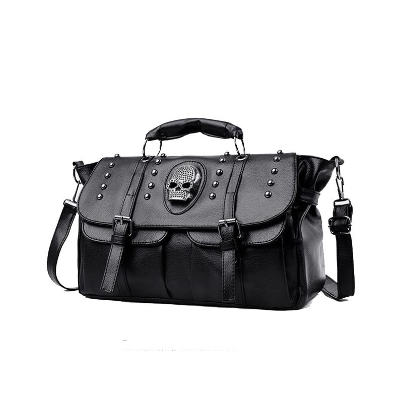 

Женская сумочка большой вместимости высокого качества женская сумка через плечо с заклепками в виде черепов в стиле хип-хоп панк модная сумка на плечо для путешествий CLE 36x15x23cm чёрный