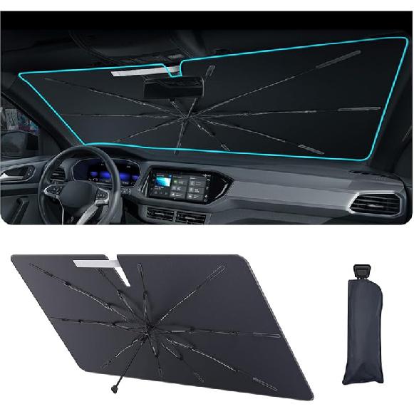 2025 Upgrade Car Windshield Sun Shade Windshield Sunshade Umbrella [Star Fabric] Protect Car from Sun Rays&Heat Damage Keeps Vehicle Cool, Spring