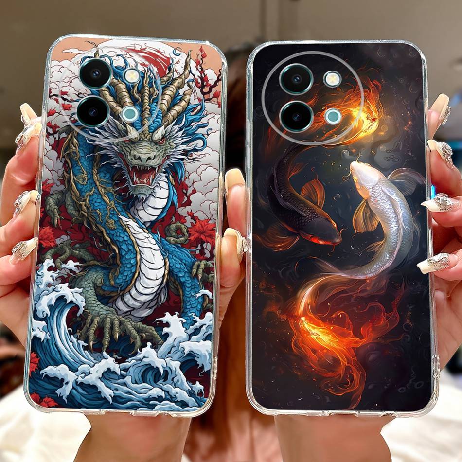 For Vivo Y38 Y58 2025 New Cool Dragon Tiger Painted Phone Case For Vivo Y38 Y58 5G Soft Silicone TPU Cases