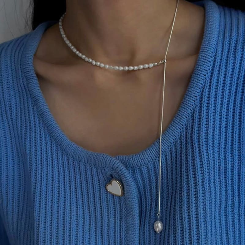 

MARQUEMENT [Exclusive] Pearl Slide Drop Necklace silver