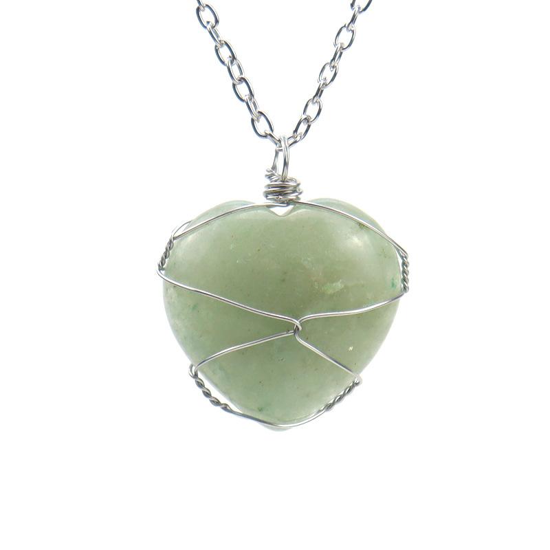 Hand-Wrapped Silver Heart-Shaped Peach Heart Amethyst Natural Rough Stone Crystal Stone Necklace N550