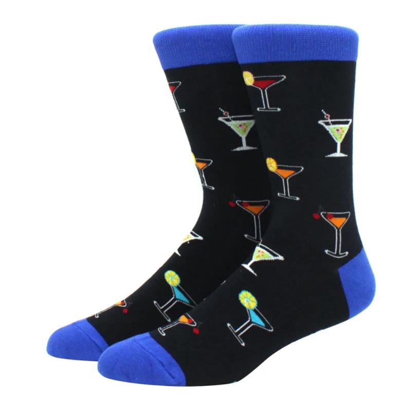 1 Pair Men's Fun Hip Hop Skateboard Beer Happy Art Print Mid Socks, EU38-46
