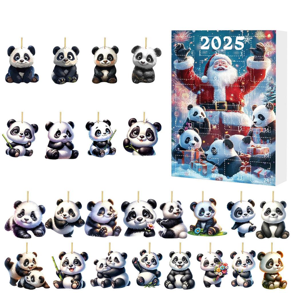 Christmas Panda Themed Advent Calendar Gift Set With 24 Acrylic Pieces For Celebrations