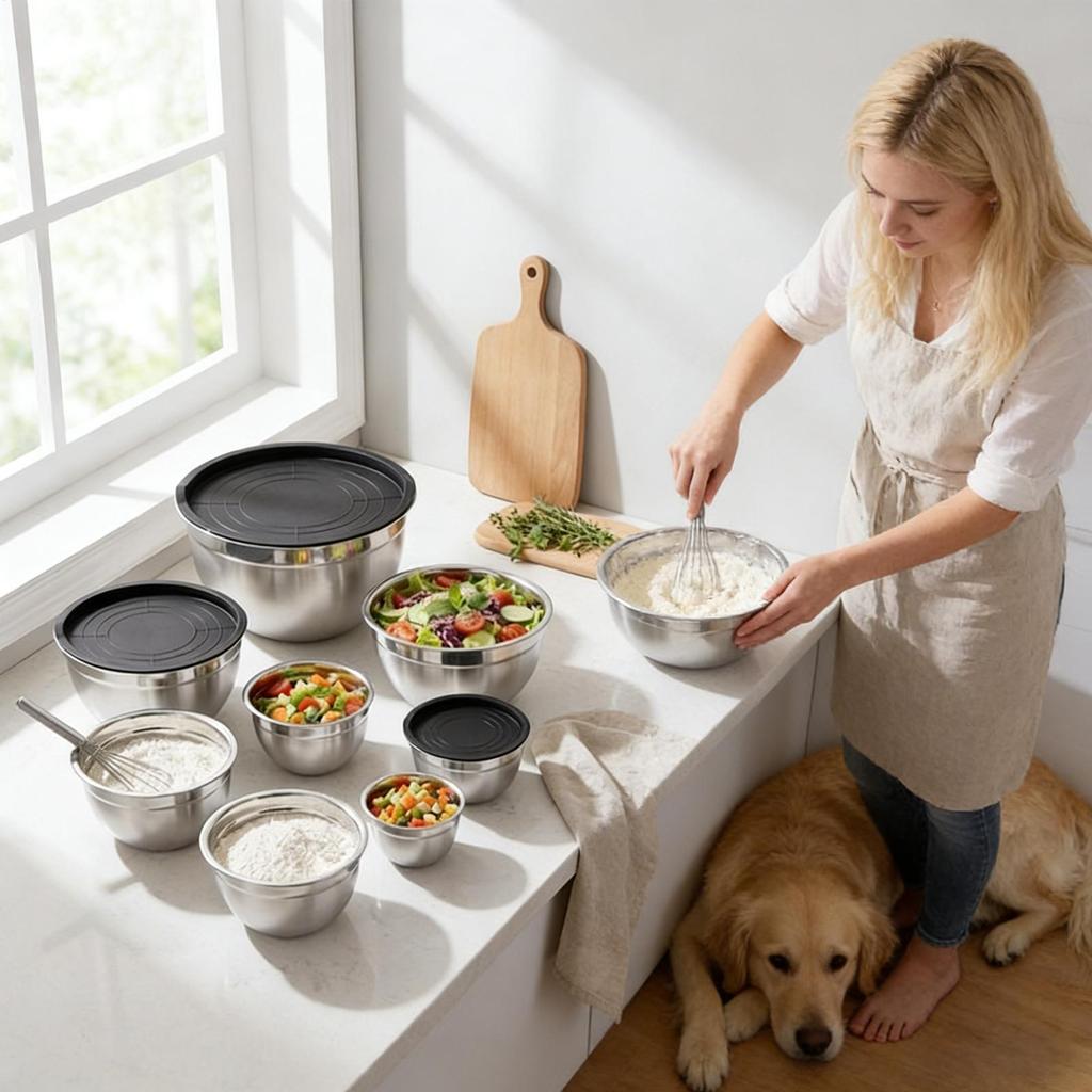 Mixing Bowls with Lids and Non Slip Stainless Steel Mixing Bowls Set for Baking Nesting Storage Bowls