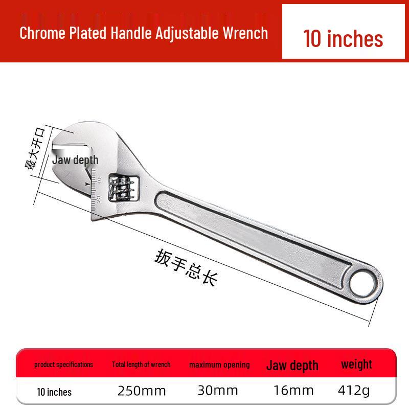 Rubber-coated adjustable wrench for auto repair, vehicle maintenance, and household use with open-end plastic handle.