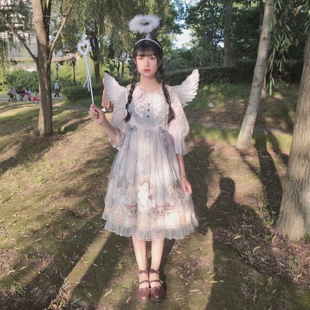 Formemory Angel Wings Cosplay Set for Kids, Angel Wings, Ring, Heart Cane, and Hair Ornament, 4-Piece Set, White Angel Costume Accessories for Women