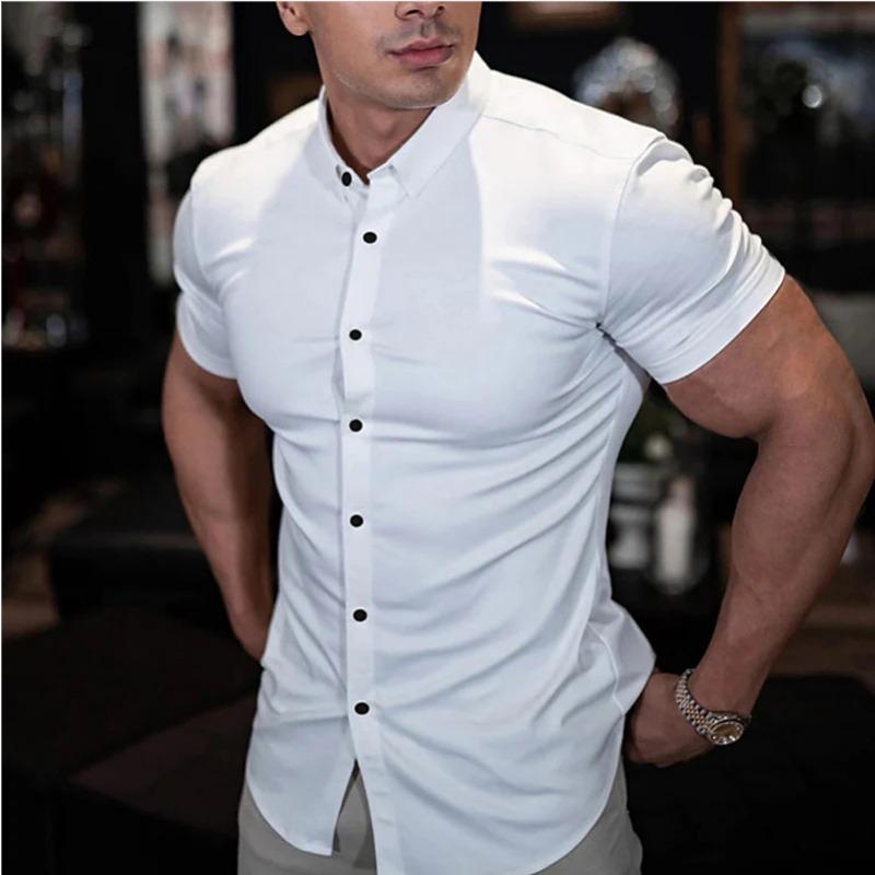 Summer Men's Slim Fit Solid Color Cardigan Short Sleeved Shirt Youth Casual Shirt Men's Clothing