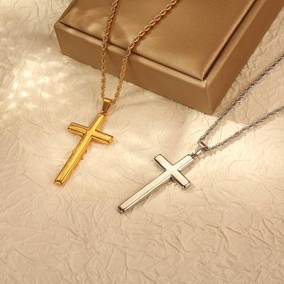 Cross-Border Explosive Stainless Steel Twist Chain Snake Bone Chain Cuban Chain Double Cross Pendant Jewelry Titanium Steel Necklace