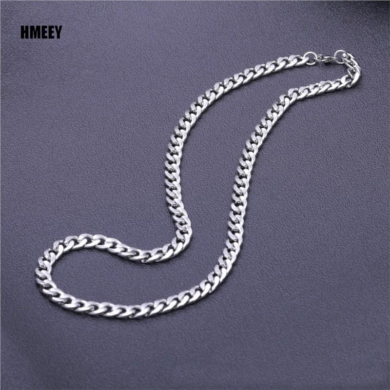 Hmeey Stainless Steel Chain Necklace Long Hip Hop for Women Men On The Neck Fashion Jewelry Gift Accessories Silver Color Choker