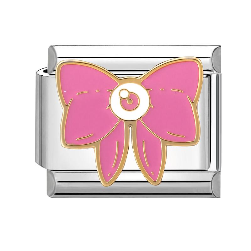 Pink Purple Butterfly Cherry Heart Tai Chi Bow Knot Italian Charm Link Fit 9MM Bracelet Stainless Steel Women Men DIY Making