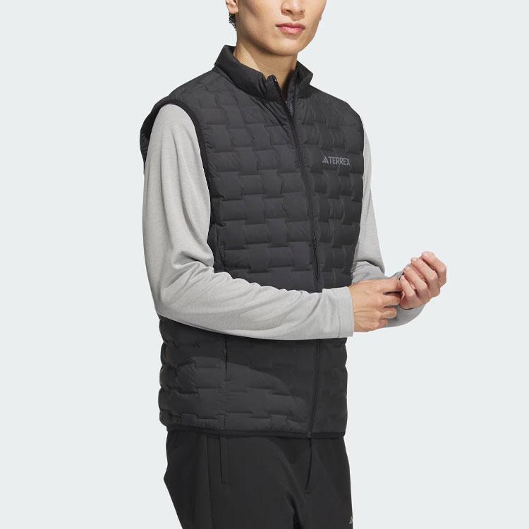 Adidas 800 Fill Solid Color Logo Stand Collar Outdoor Sports Down Vest Men Vests Black IT8695