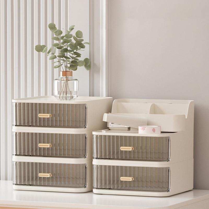 Multifunctional Desktop Cosmetics Organiser With Drawer Stacking Plastic Storage Trays For Beauty Tools School Supplies
